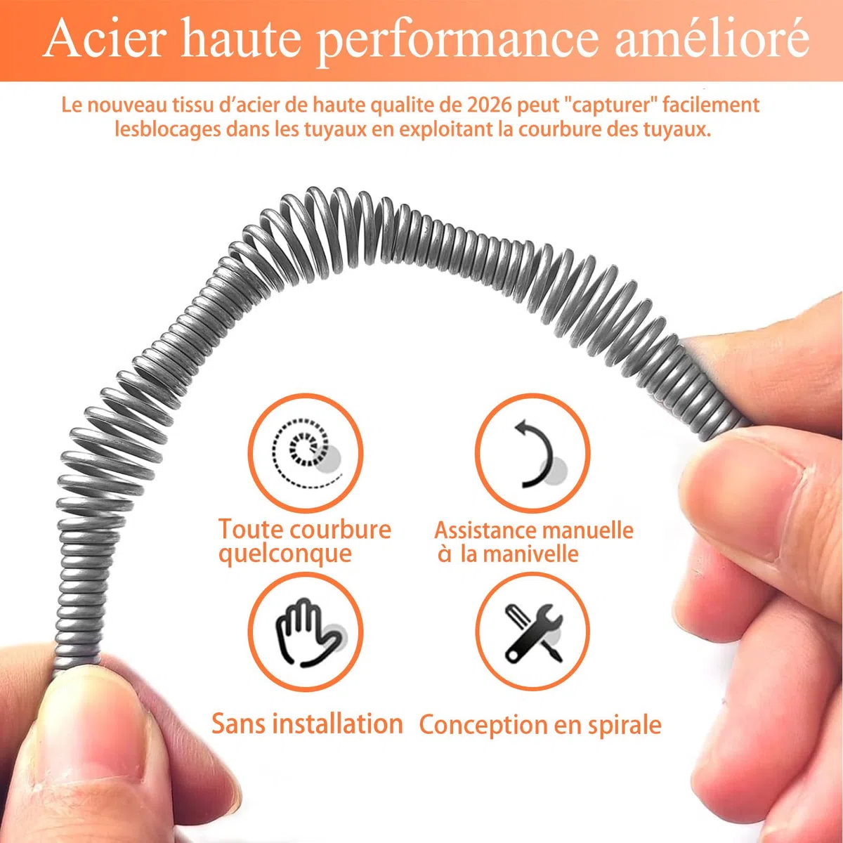 Furet Déboucheur Canalisation [10M]—Convient pour les tuyaux, les cuisines, les salles de bains, les cabines de douche, les toilettes et le débouchage des tuyaux bouchés.Lot de 5-Spirale de nettoyage
