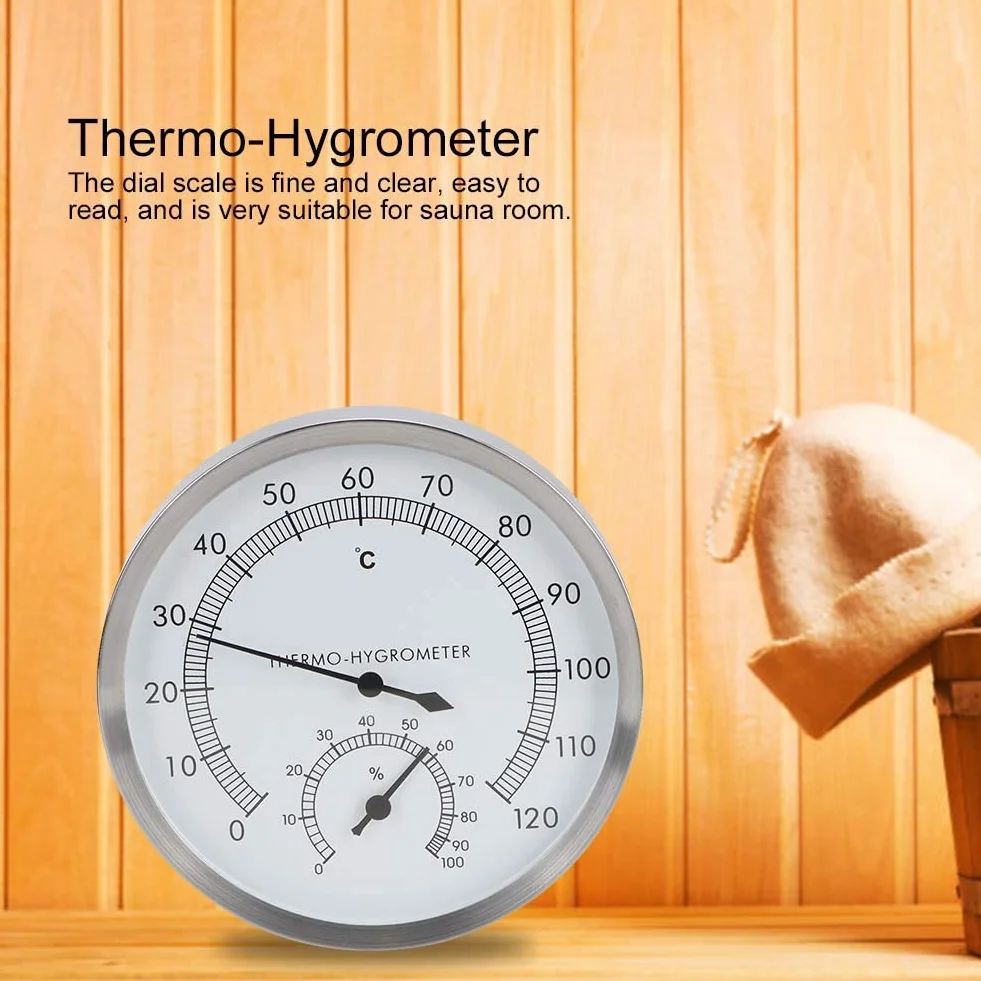 Salle de sauna thermomètre, hammam 2 en 1 en acier inoxydable Salle de sauna Accessoires de salle de sauna Thermomètre Hygromètre Thermo-hygromètre Intérieur pour sauna