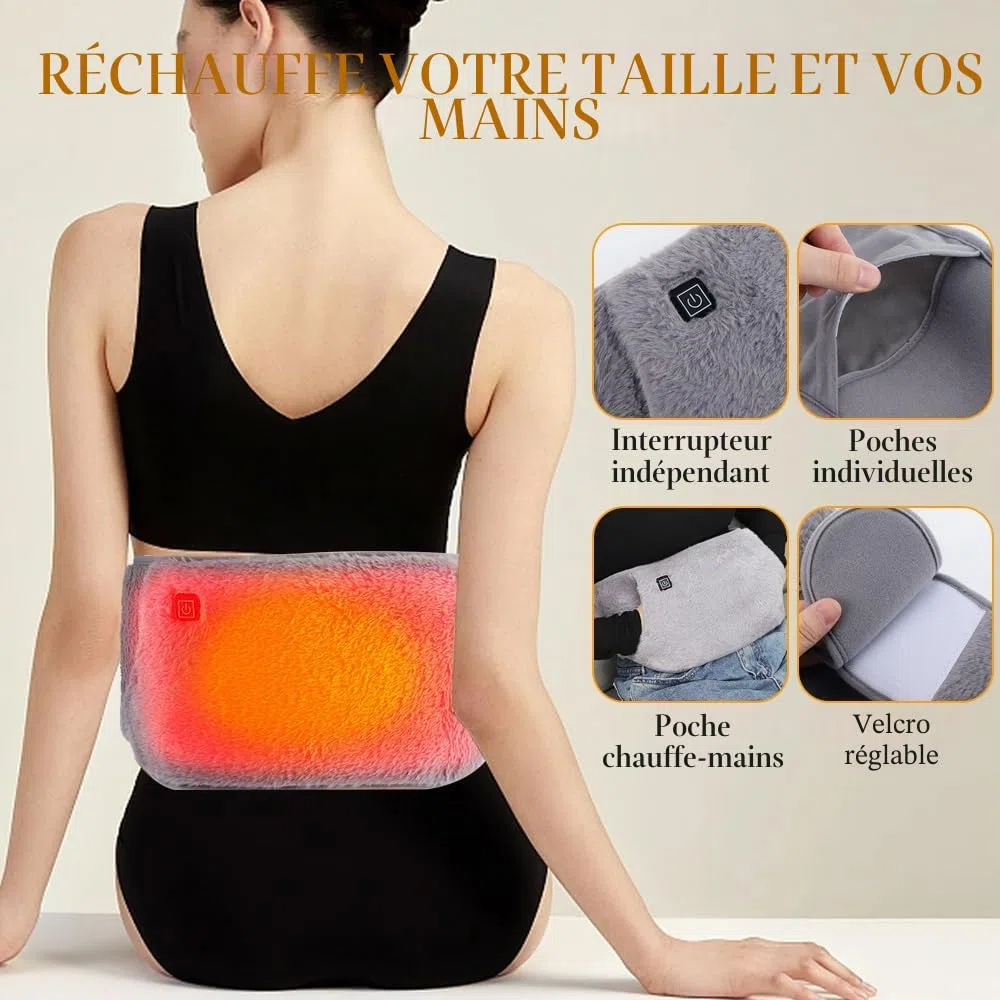 Ceinture Chauffante Electrique, Ceinture Chauffante Lombaire avec poches pour les mains, contrôle de la température à trois niveaux pour les douleurs au dos, à l'abdomen et à la taille