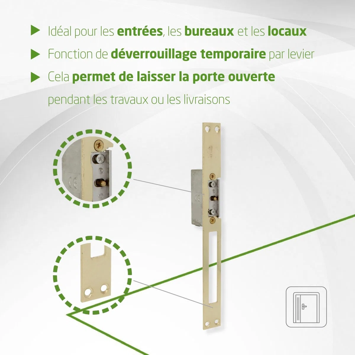 Amig - Gâche électrique encastrable pour contrôle d’accès - Compatible avec pêne demi-tour européen 13 mm - Têtière 250 x 25 mm - Acier laitonné verni - Doré - 8-12 V AC/DC - Mod. 20 avec inhibiteur