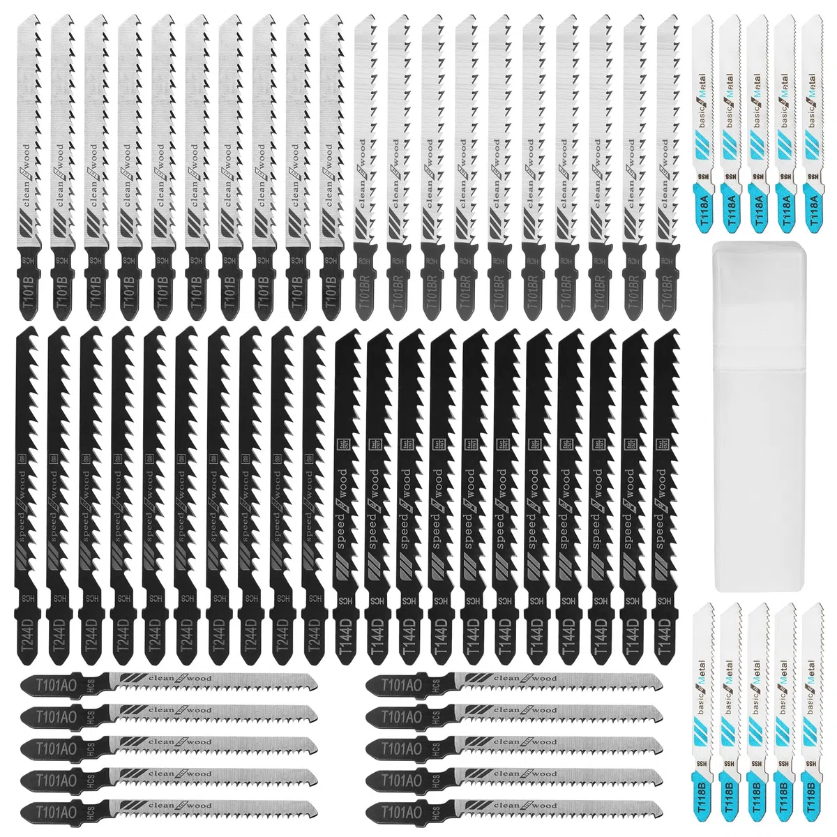 60 Pièces Lames de Scie Sauteuse, Lames de Scie Sauteuse Professionnelles à Haute Teneur en Carbone, Lame de Scie Sauteuse à Tige en t pour Couper le Bois, le Plastique et le Métal, 10 Modèles