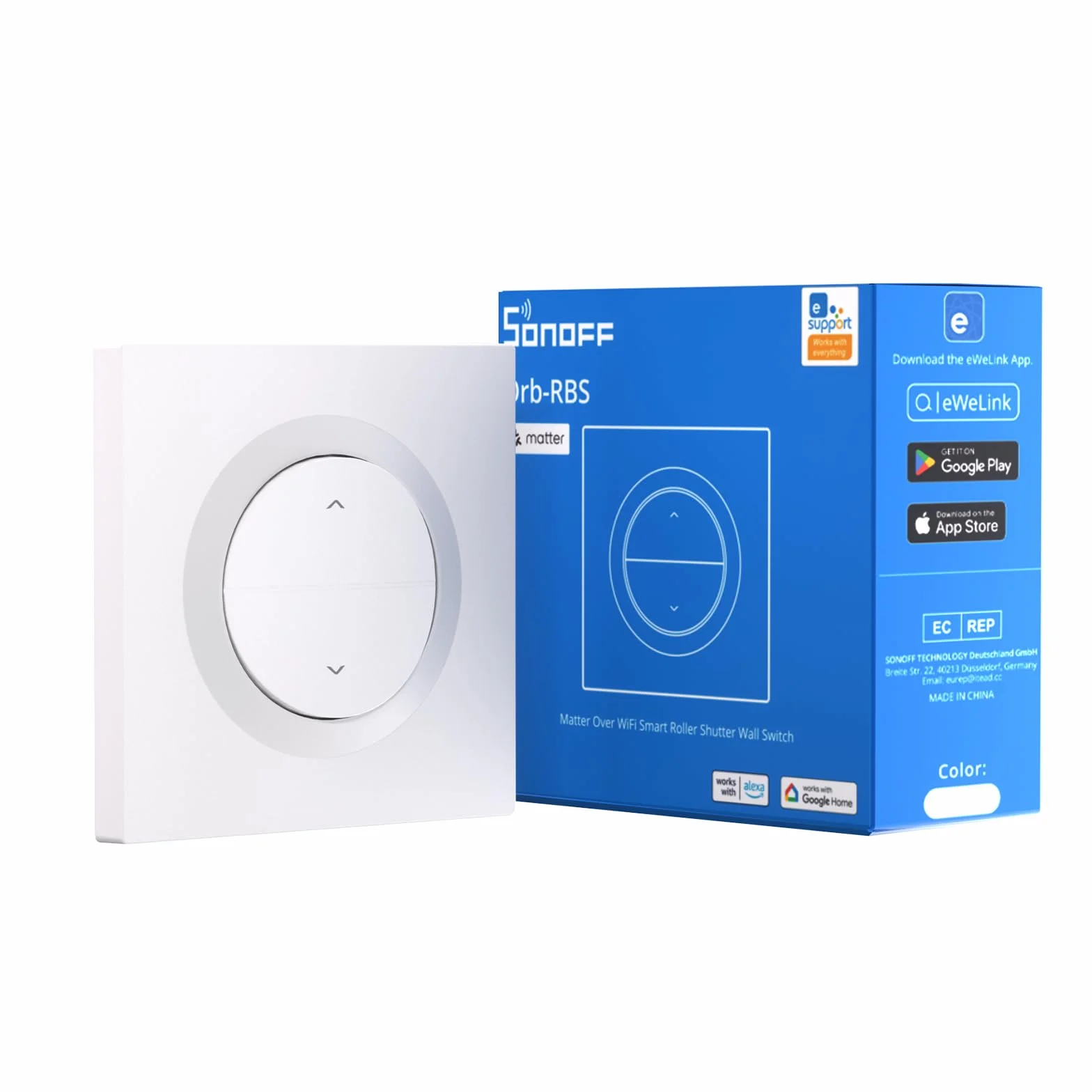 SONOFF Fusion, Interrupteur Intelligent Matter à Rideau Roulant, Orb-RBS(MINI-RBS-E), Wi-Fi 2,4GHz, Contrôle en Pourcentage, Minuterie et Voix, Compatible avec Alexa/Google/Home Assistant, Nécessite