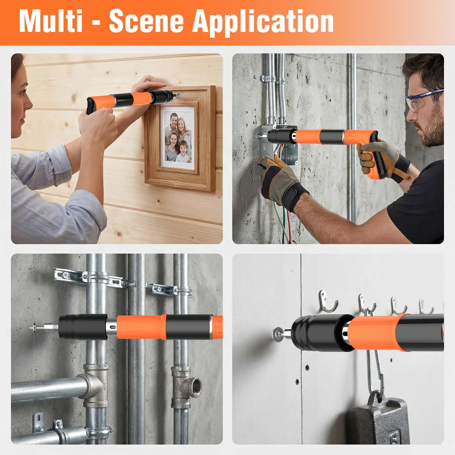 Clouse à béton, pistolet à clous manuel avec 5 niveaux réglables - jeu complet de 200 clous, pistolet à clous portable, mini-cloure portatif pour murs en béton, plafonds