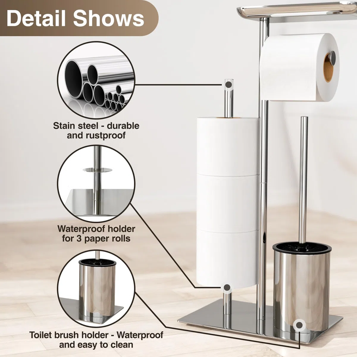 porte-papier papier et porte toilette debout argenté avec brosse WC