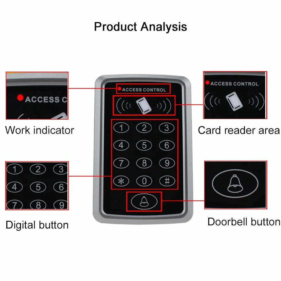 NN99 Clavier RFID - Système de contrôle d'accès - Lecteur de carte EM 125 KHz - Protection étanche à la pluie - 10 porte-clés RFID - Métal noir - Pour maison, appartement, bureau