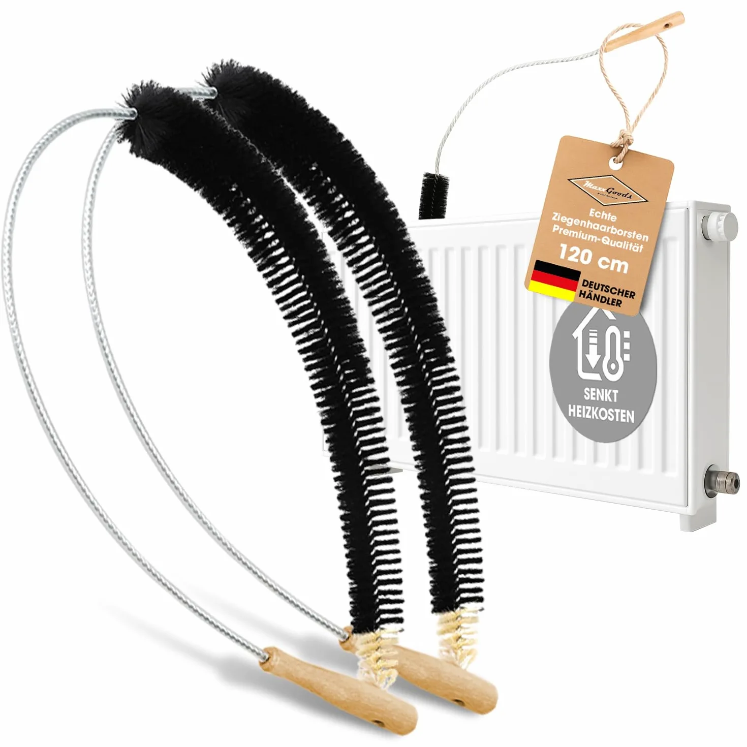 Brosses pour Radiateur - 2 pièces - 120 cm - Brosses Dépoussiérantes de Chauffages avec Poils de Chèvre - Idéale Panneaux Chauffants