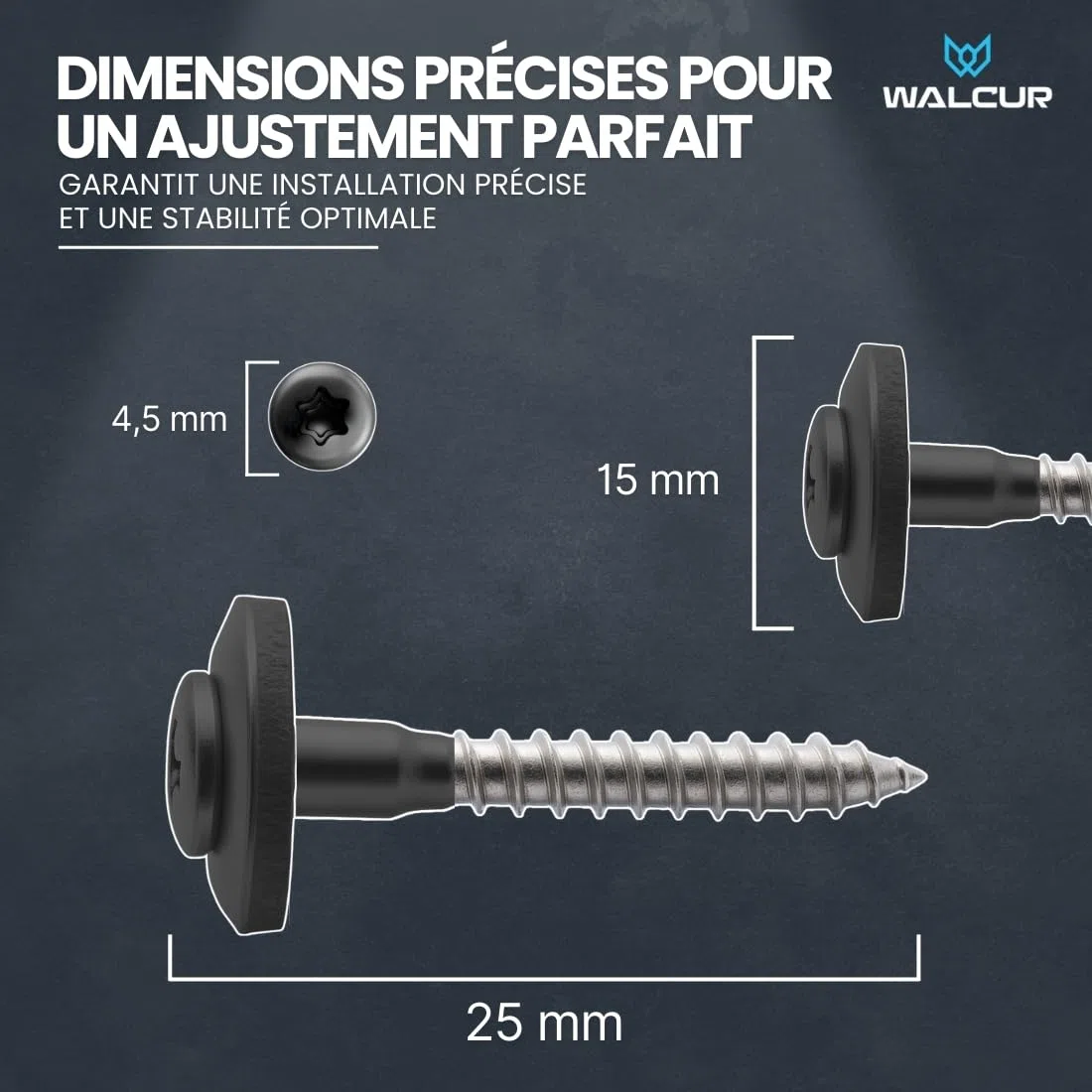 WALCUR Vis Spengler ø 4.5 x 25mm de Terrasse Autoperceuses en Acier Inoxydable 100 Pièces Étanches de Toiture avec Rondelles en Caoutchouc Anthracite Gris