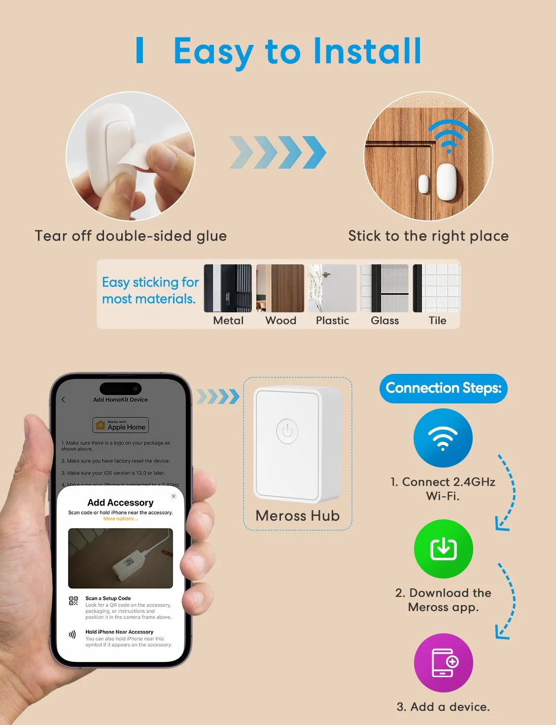 Meross Détecteur Connecté pour Portes et Fenêtres (sans HUB), Mini Capteur de Porte et Fenêtre WiFi, Compatible avec Apple Home, Alexa et Google Home, Détecteur d'Alarme Antivol, Nécessite Meross Hub