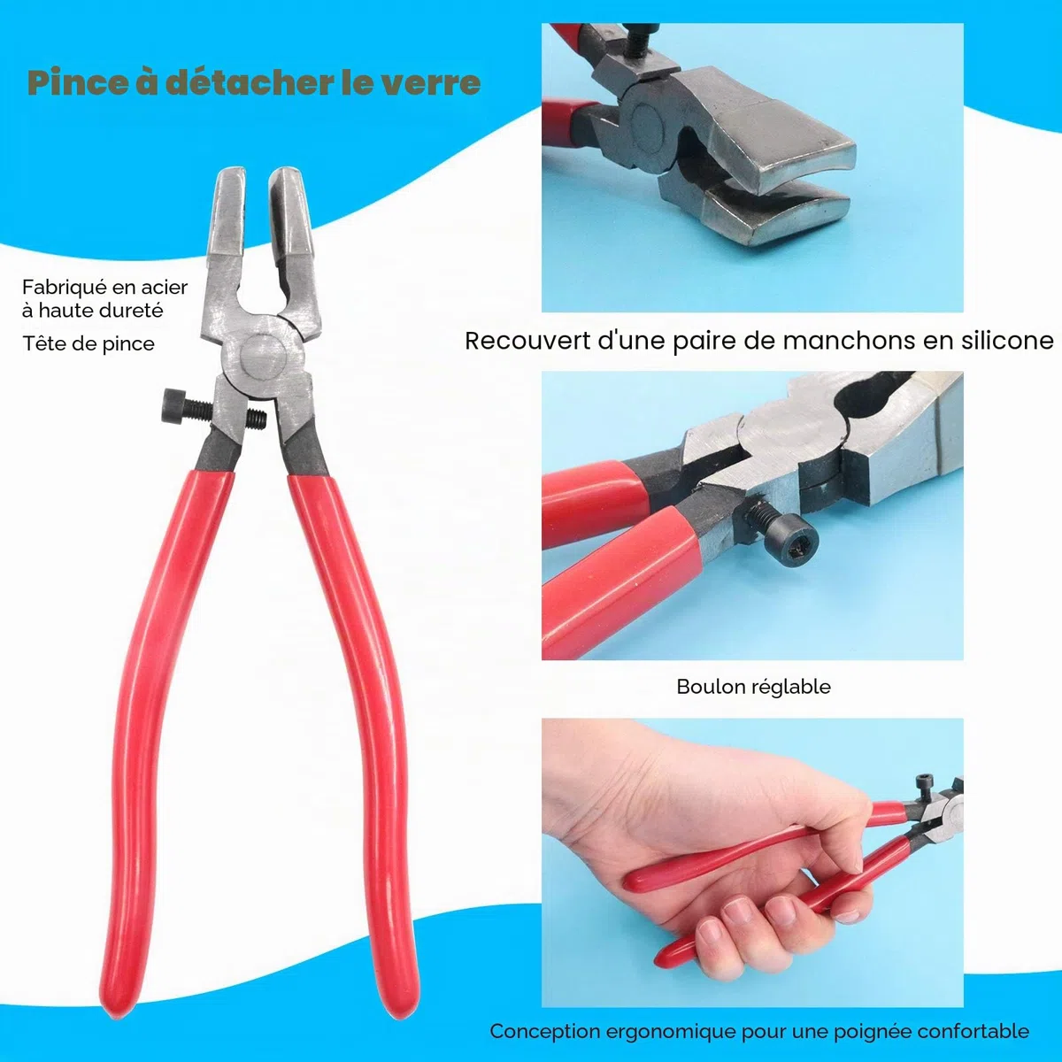 Glarks Ensemble de 4 pinces robustes pour verre courant - Pinces à briser et à tailler, pince coupe-verre et pointe en carbure alimentée à l'huile pour mosaïque et carreaux