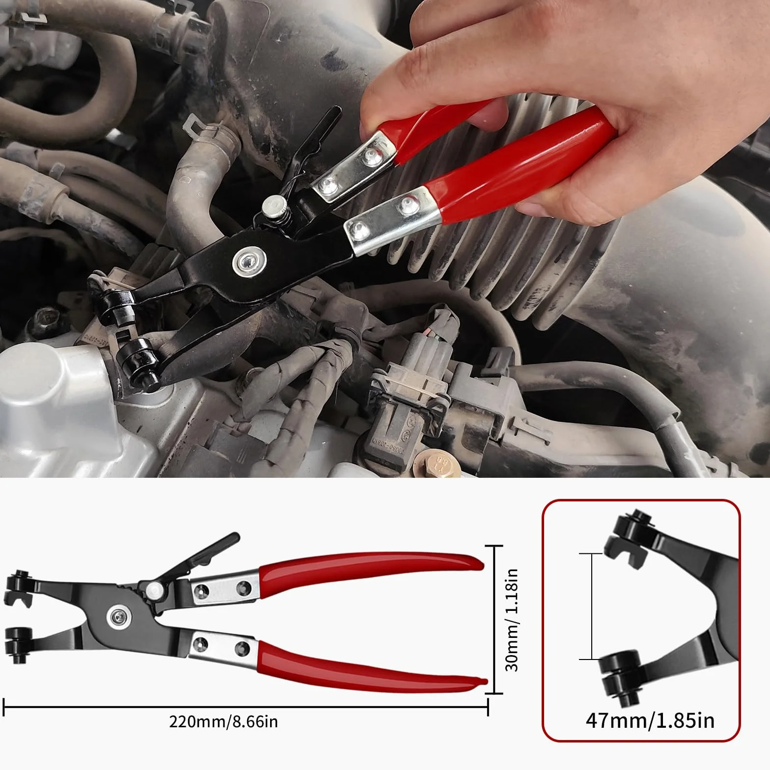 WISEUP Lot de 4 pinces à collier de serrage avec pince à ressort métallique, pince à clic, extracteur de tuyau et outil de serrage plat