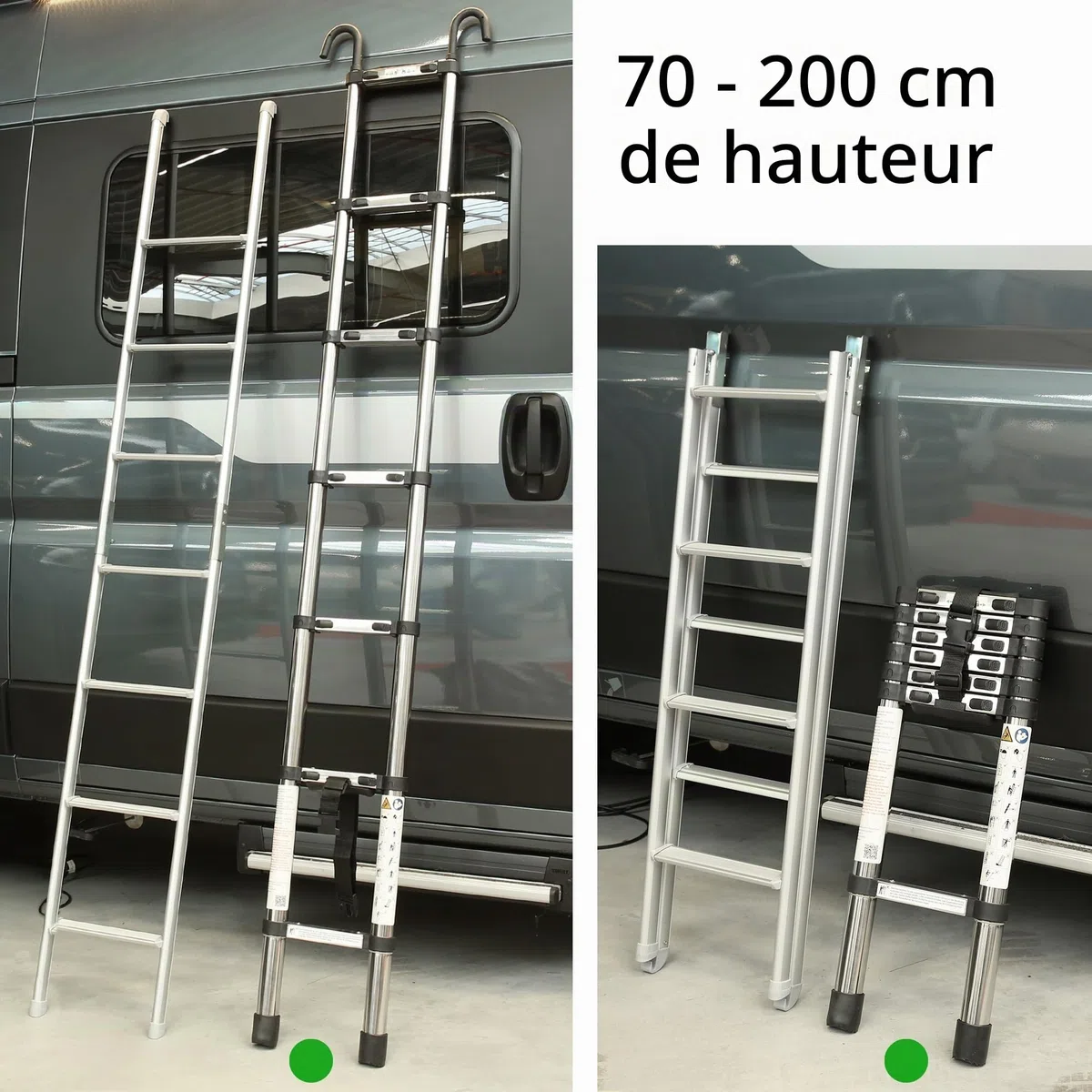 your GEAR Pescara - Échelle télescopique en acier de 2 m, max 150 kg, échelle étroite pour camping-car, caravane et fourgon à toit surélevé