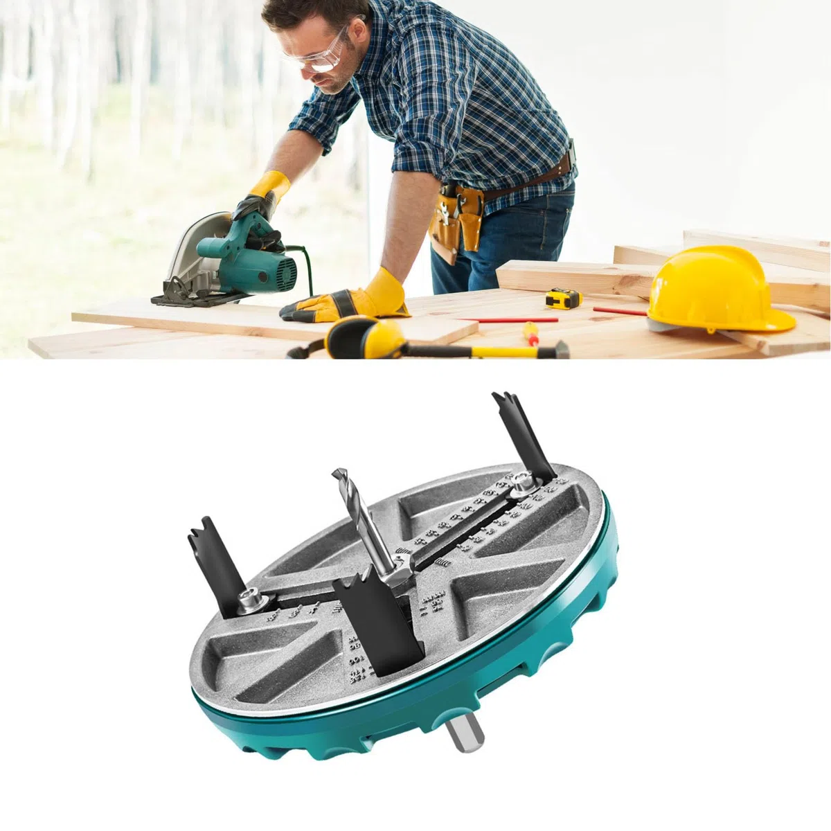 Kit de scie cloche réglable 12 lames, outil d'ouverture de trou rond, outil de poinçonnage pour le travail du bois, plage de diamètre de 1,8 à 5 pouces, construction en alliage