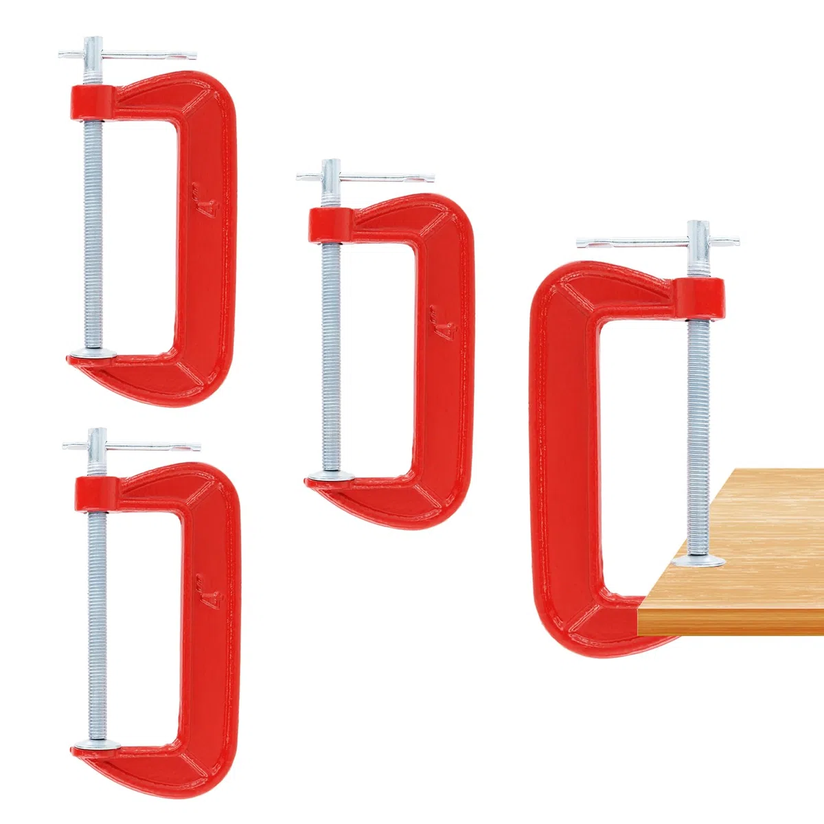 JAPCHET Lot de 4 colliers de serrage en C rouges de 100 mm pour assemblage, fixation