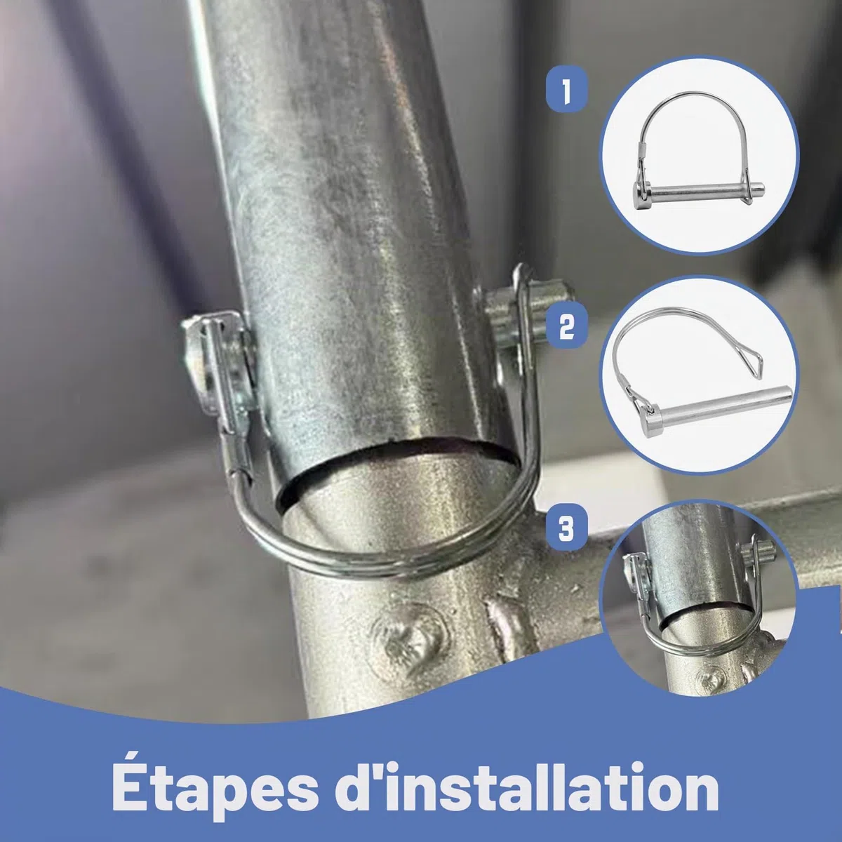 Goupille de Verrouillage M8 x 60mm, 10Pcs goupilles de sécurité Forme D, Goupille Remorque Carbone Galvanisé, Compatible avec Goupilles Agricole, Goupilles Clips pour Ferme Connecter des Remorques