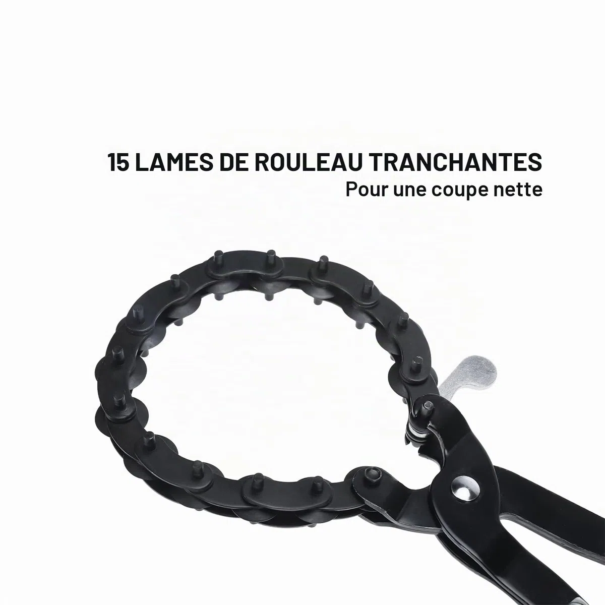 BOOMSTART Coupe-tuyau d'échappement, Outil de coupe de tuyau en acier au carbone, Coupe-tuyau universel à chaîne pour tuyau de diamètre 3/4 pouce à 3 pouces, Coupe-tuyau d'échappement avec 15 lames à