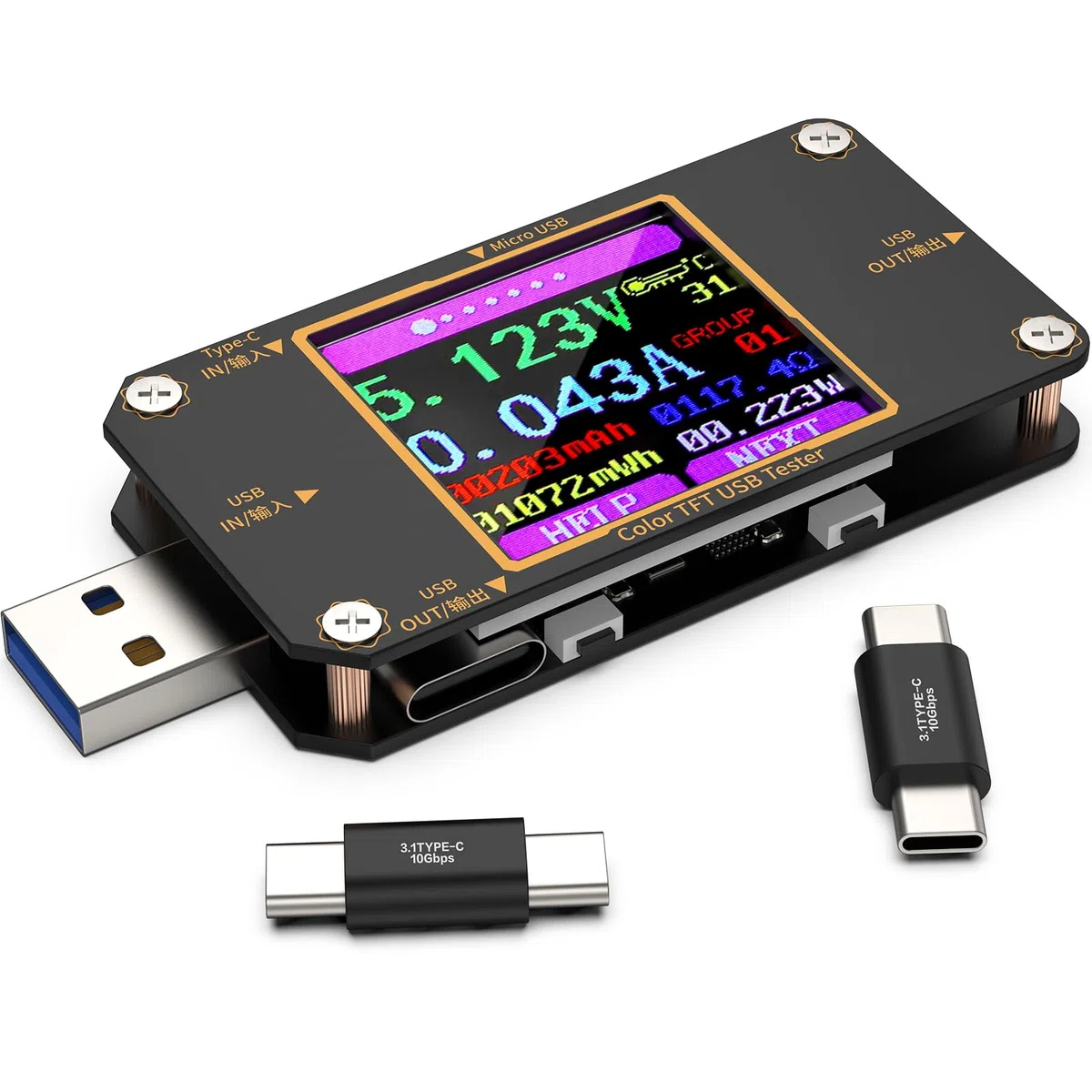 YOJOCK Testeur USB Power Multimètre USB C Meter de Courant et de Tension 4,5-24V 0-3,0A, Voltmetre Amperemetre Capacité Alimentation Wattmètre Chargeur Détecteur avec Connecteur de Type C (A3)