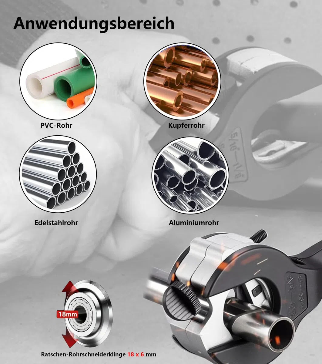 Coupe tube acier inoxydable,8-29 mm Coupe tube à cliquet Pour coupe tube cuivre inoxydable Aluminium et plastique Avec 3 roues de coupe de rechange et 10 roues outils d'ébavurage
