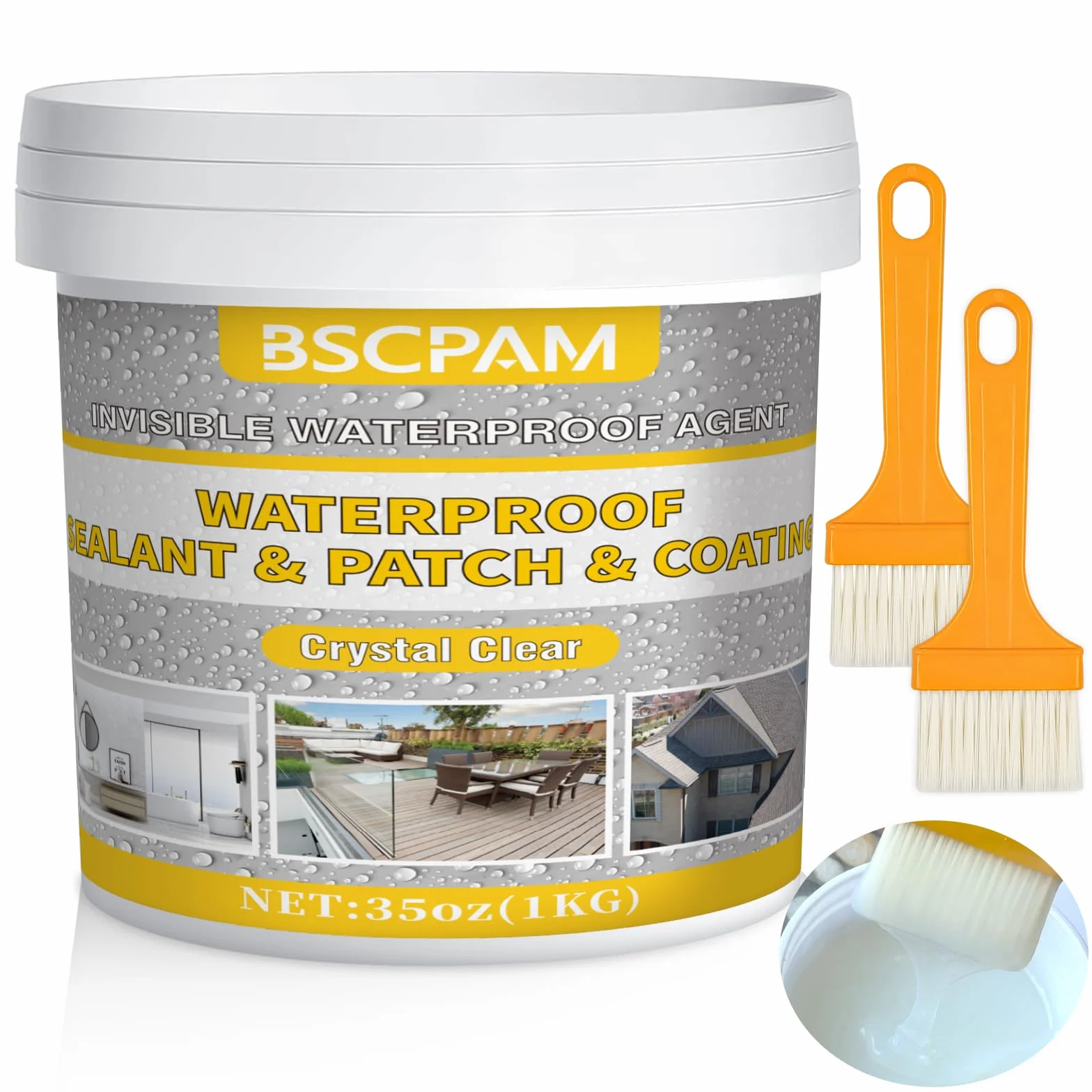 1KG Agent Imperméable Invisible,Membrane d'Étanchéité Waterstop,Joint Etancheite pour l'intérieur et l'extérieur,Waterproof Coating Transparent pour Terrasse,Facade,Toiture et Bain