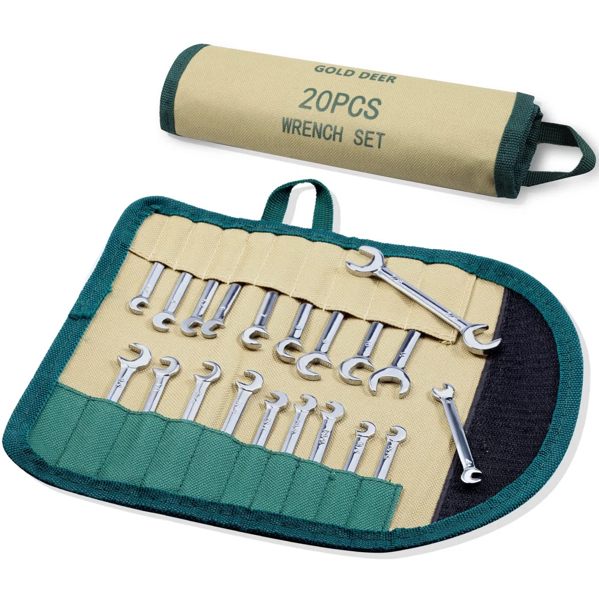 Lot de 20 mini clés à double extrémité ouverte standard métriques et SAE 5/32"-7/16" et 4-11 mm extra fines avec pochette de rangement pour rouleaux, ensemble de clés d'allumage à double