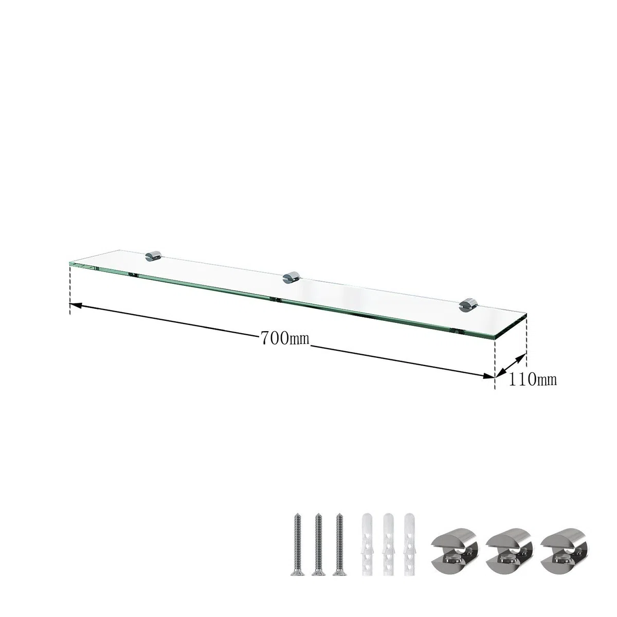 Étagère murale en verre de salle de bain - 70 cm - En verre transparent de sécurité ESG de 6 mm