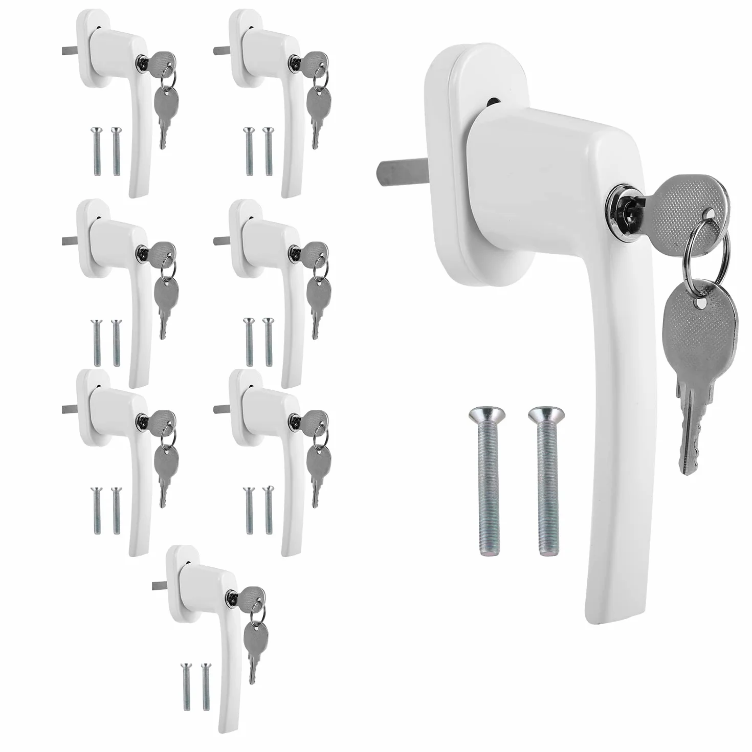 Jopassy Lot de 8 poignées de fenêtre en aluminium - Blanc - Verrouillables - Avec serrure et clé - Sécurité enfant - Longueur de tige : 35 cm - Fermeture identique - Poignée de porte de balcon Windows