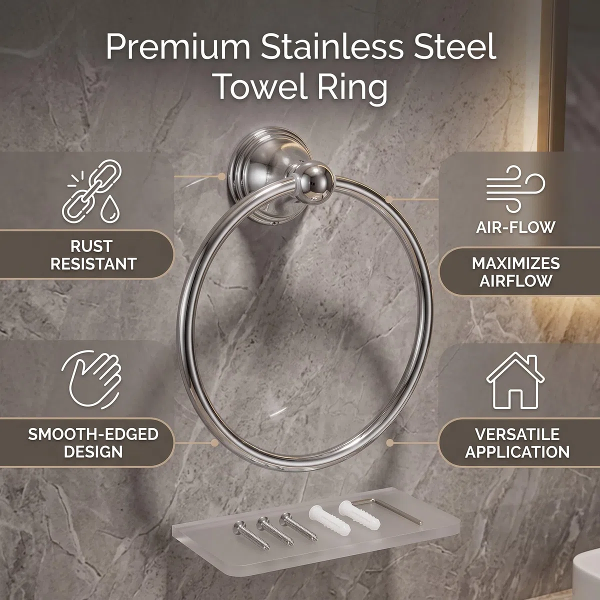 Anneau Porte-Serviettes en Acier Inoxydable, Support Mural de Rétro pour Salle de Bain, Cuisine, Chambre à Coucher (893 Anneau Porte-Serviettes chromé)