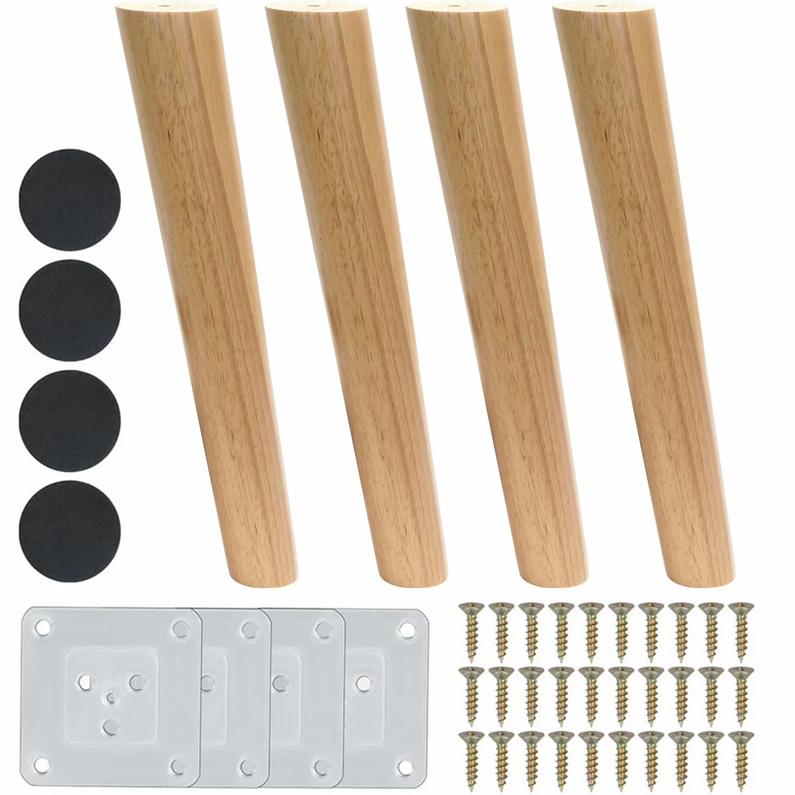 4pcs Pieds de Meuble en Bois 30cm Pieds de Rechange en Bois Pieds de Canapé de Conception inclinée Pieds de Meubles Massif avec Accessoires pour Fauteuil, Table, Meuble TV