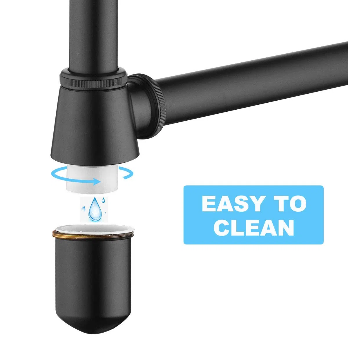 Laiton Siphon de Lavabo, Keymark Universel Syphon avec 200mm Tube Plongeur, 1 1/4 x 32mm Réglable Sifon Anti Odeur Anti-fuite, Noir