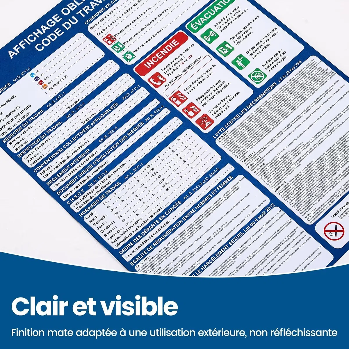 Panneau Code du Travail 2026 - Affichage Obligatoire - 400 x 300mm - Plastique PVC Rigide de 1 mm avec Dos Auto-Adhésif - Résistant aux UV - Conforme droit du travail