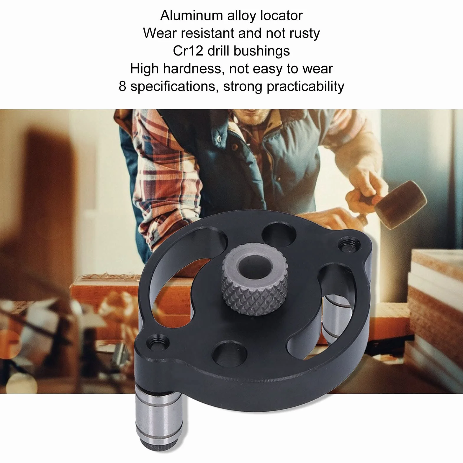 Localisateur de Perforateur pour le Travail du Bois, Bagues de Forage à 8 Trous 3/4/5/6/7/8/9/10 Mm, Positionneur de Forage de Menuiserie à Cheville Ronde en Alliage D'aluminium Vertical