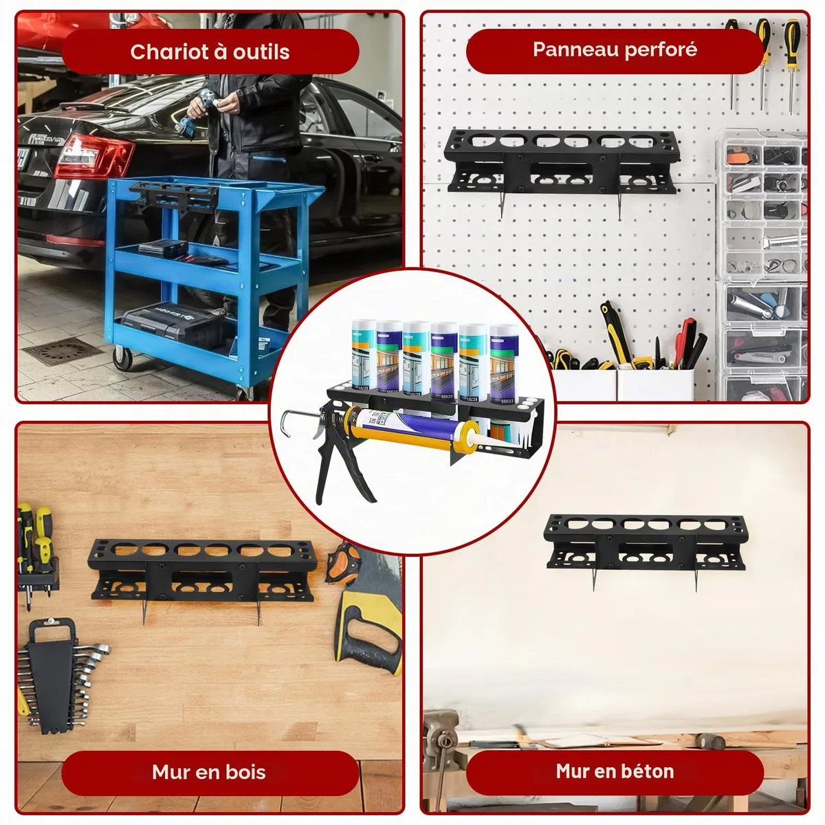 Support de Rangement pour Tubes en Silicone, Support pour Bombe Aérosol avec 6 Trous, Support Cartouche Silicone Utilitaire pour Garages, Salles d'outillage, Ateliers