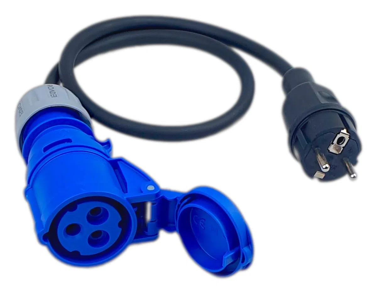 RoadEu - Adaptateur pour Caravanne - fiche mâle 2P+T + fiche Femelle CEE - Câble en Caoutchouc 3m Cordon Adaptateur