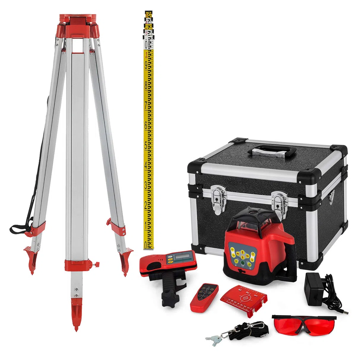 VEVOR Kit Niveau Laser Rotatif Autonivelant avec Trépied et Mire 360° Portée Mesure 500 m Trépied Télescopique pour Construction Bâtiments Professionnels Maçonnerie Clôtures Entrepreneurs Fondations