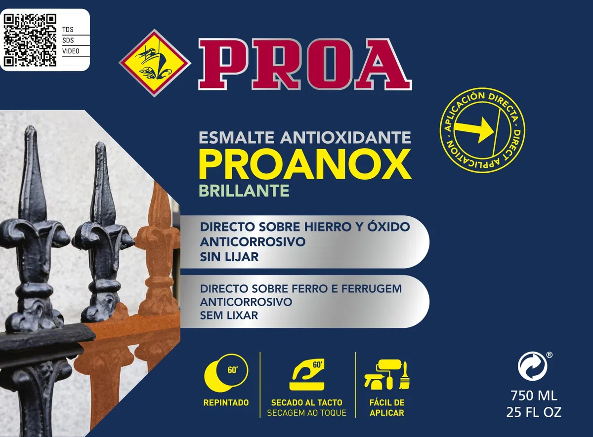 Émail antioxydant direct sur oxyde brillant Blanc 750 ml Peinture sur fer et rouille sans apprêt PROANOX.