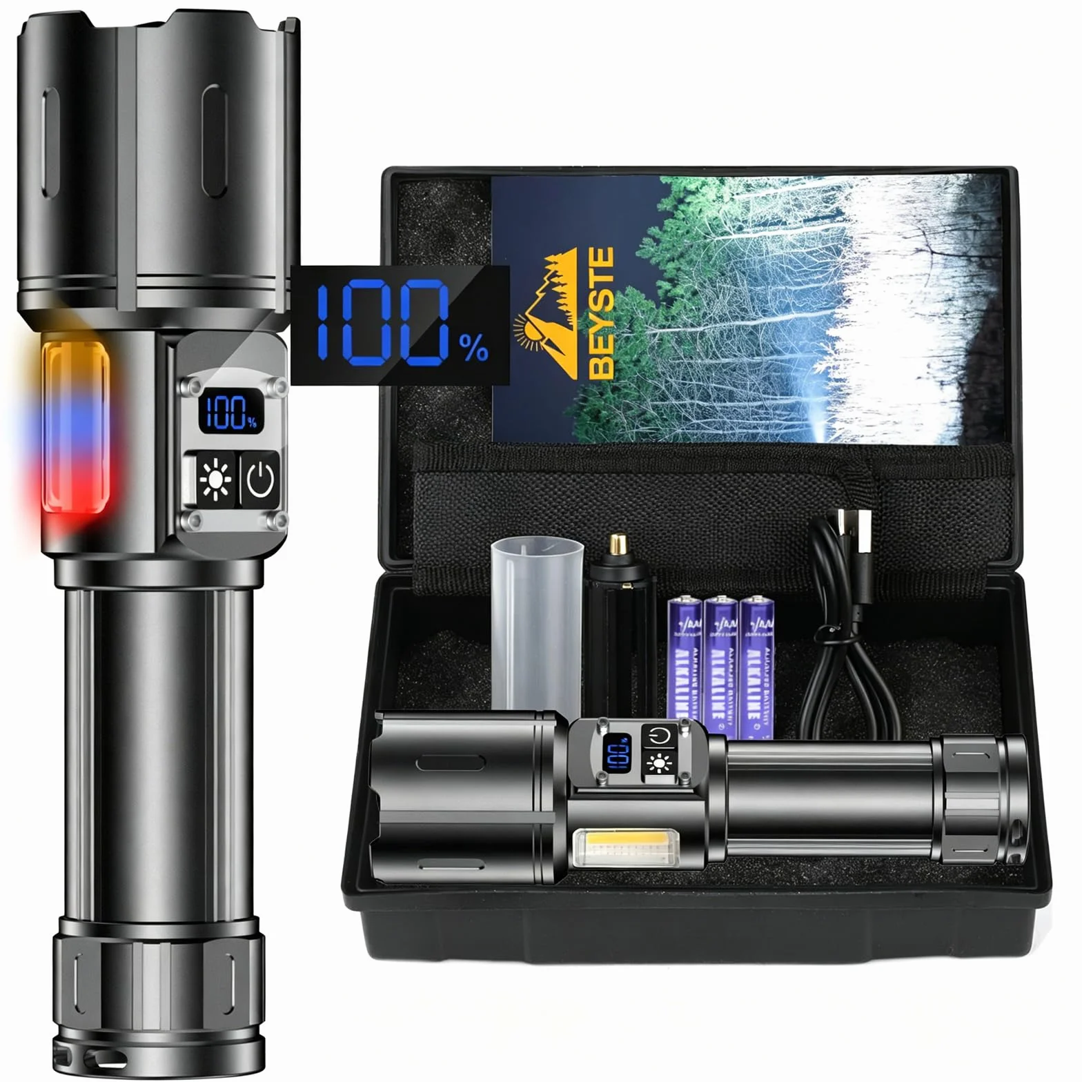 Lampe Torche LED Ultra Puissante, 1000000 Lumens Lampe De Poche LED Ultra Puissante, Lampe Torche Rechargeable USB, 9 Modes, Avec Feu LatéRal COB, Lampe Tactique Pour Camping Urgence Cadeaux