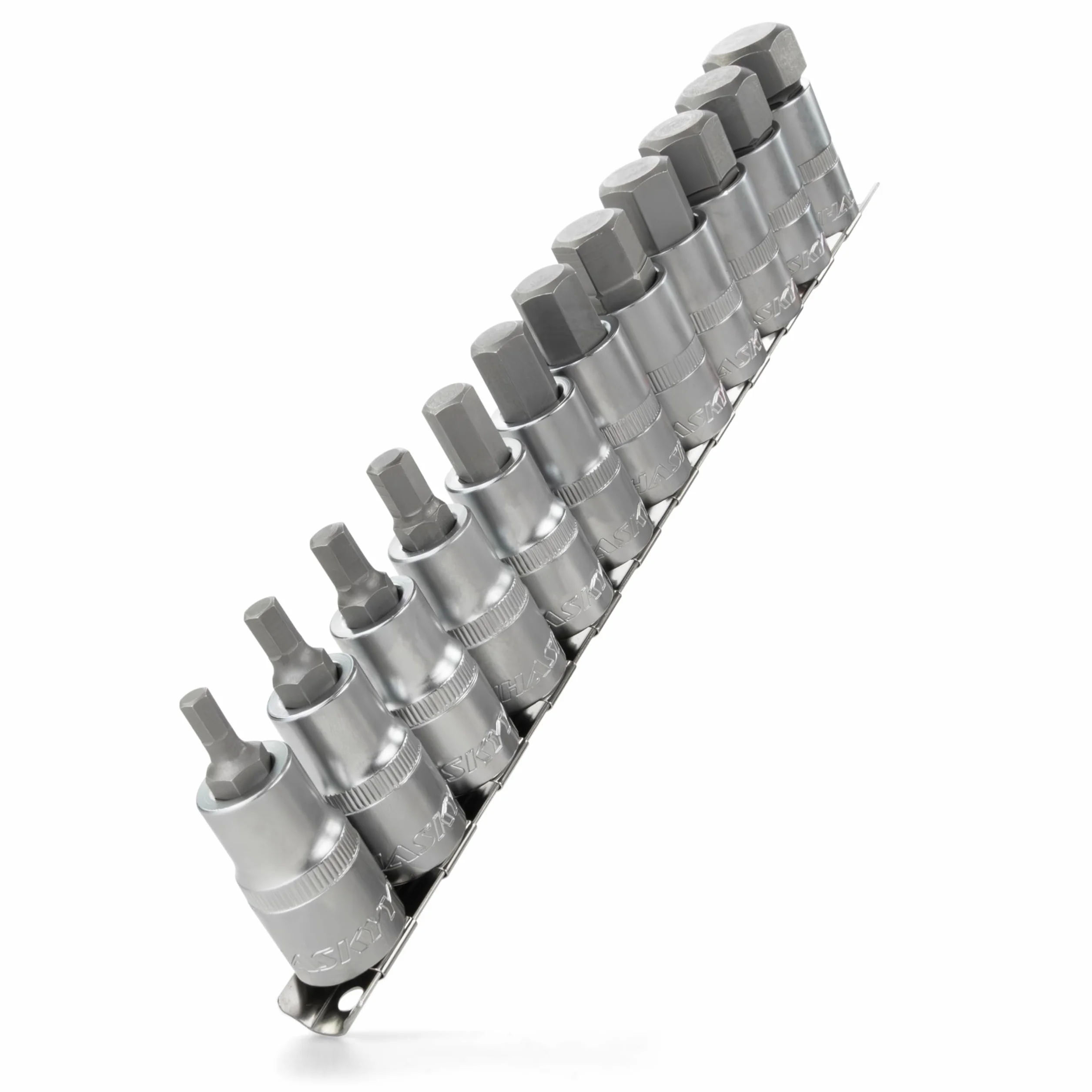 HASKYY Jeu de douilles à six pans creux 1/2" 12 pièces 5-22 mm Douilles hexagonales Jeu de clés sur rail pour vis Allen