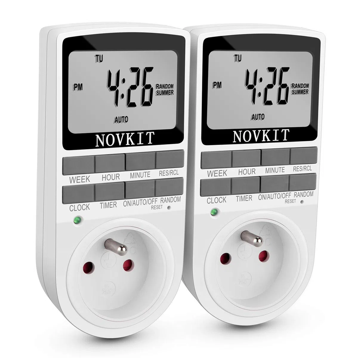 NOVKIT Programmateur Prise Électrique et Digitale, Minuterie Prise Numérique à 10 Programmes Journaliers Hebdomadaires avec Mode Anti-vol et Grand LCD écran, Économiser Électricité (Paquet de 2)