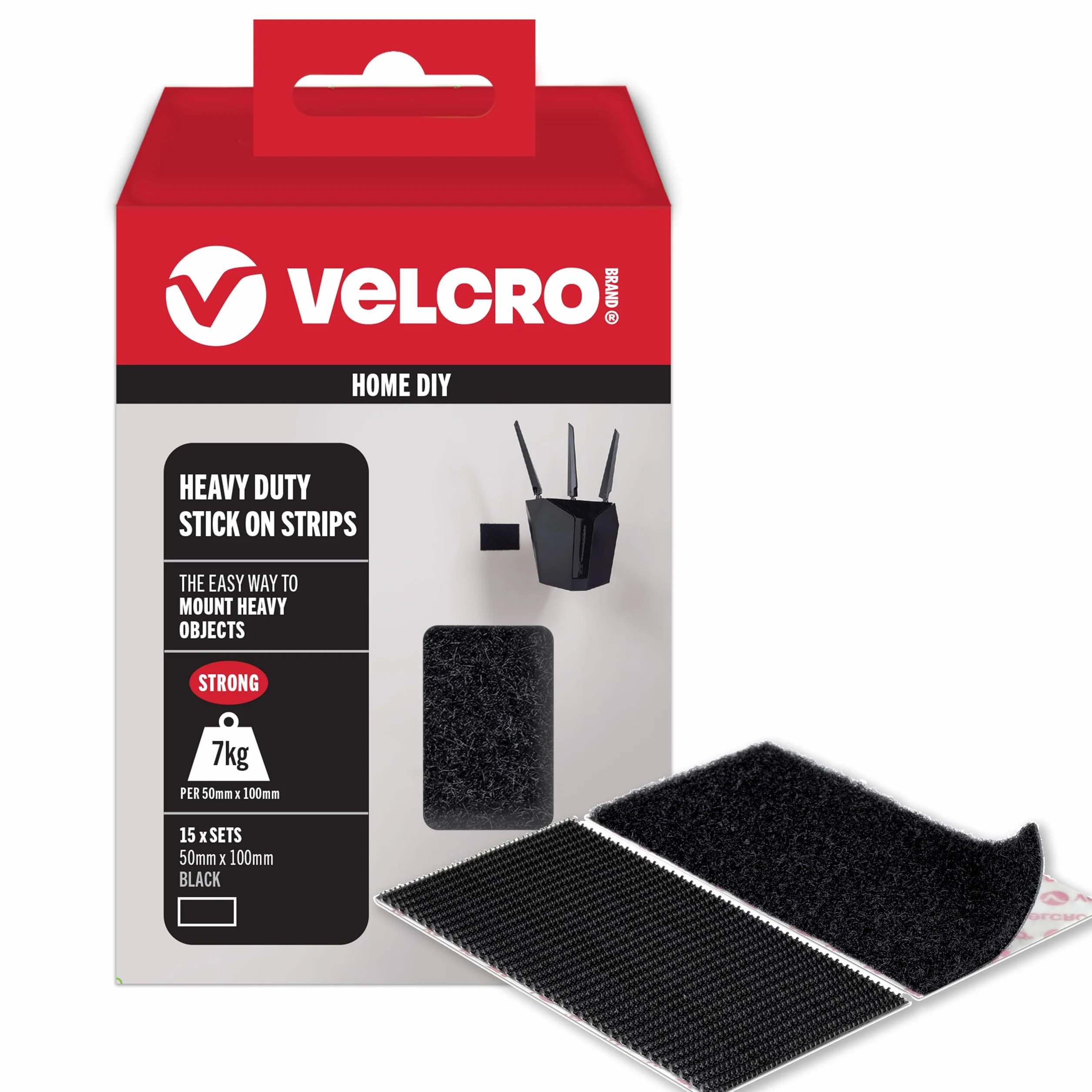 VELCRO Brand Bandes haute résistance, Blanc 50mm x 100mm, x15 | Bandes auto-agrippantes adhésives haute résistance, pour la maison et la décoration