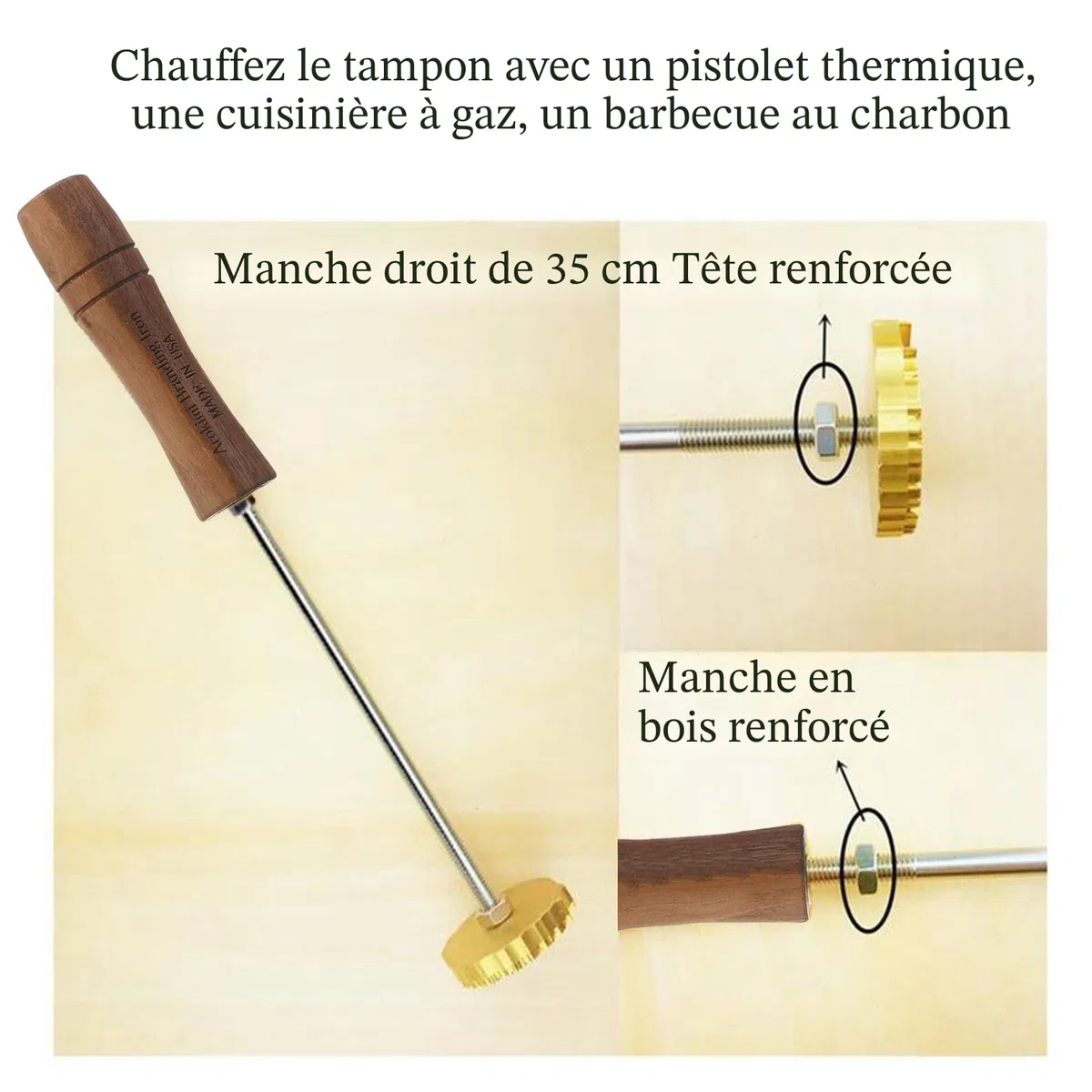 Fer de marque personnalisé pour bois, tampon thermique personnalisé pour les travailleurs du bois, y compris la poignée (2.54 x 2.54 CM)