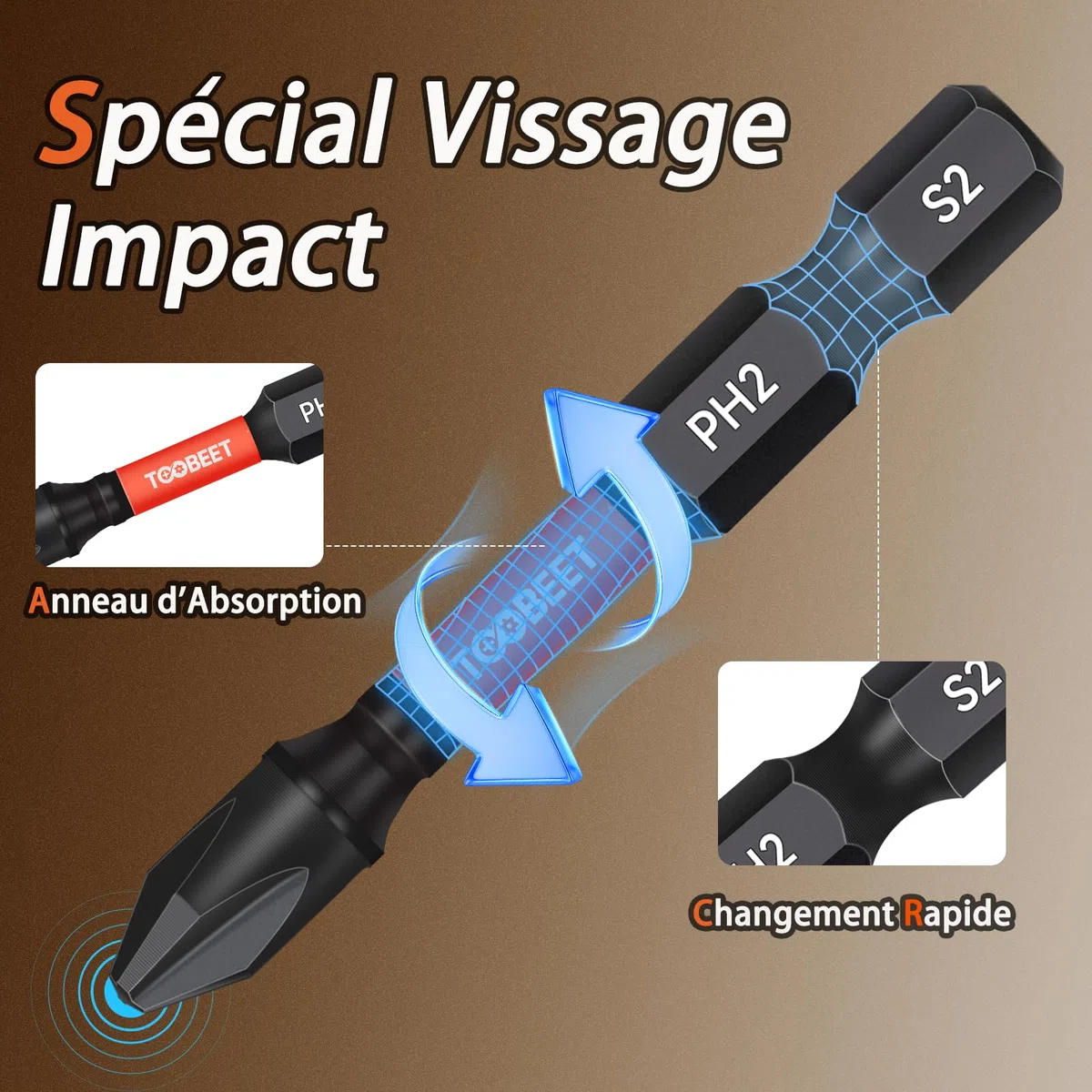 Jeu de 52 Embouts de Vissage Impact S2 (25/50/75/150mm), Torx T7-T40, PH, PZ2, Hex, Fente, avec Mini Clé à Cliquet & Porte-Embout Magnétique, Idéal pour Visseuse à Choc & Zones Étroites