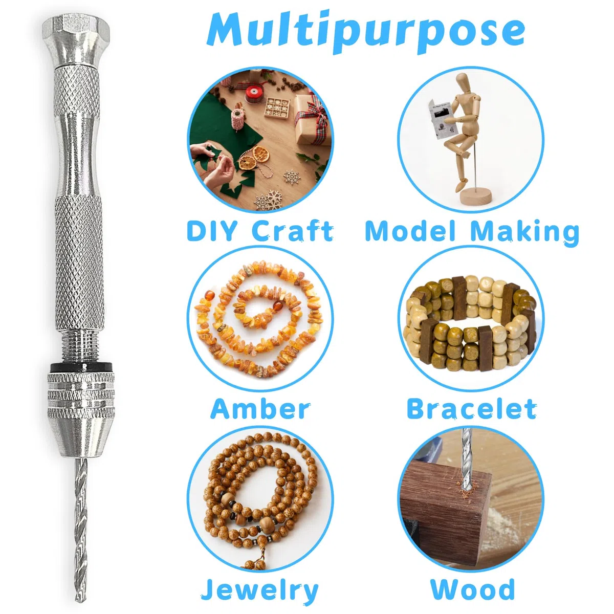 Kit De Perçage Manuel, Mini Perceuse À Étau Pour Moules En Résine, Perceuse De Bricolage Avec Mèches Hélicoïdales De 0.8-3Mm, Petite Perceuse Manuelle Pour L'Artisanat, La Sculpture, Le Modélisme