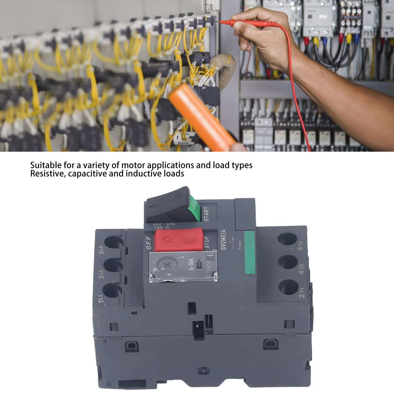 Disjoncteur de Protection de Moteur AC690V, Interrupteur de Protection de Moteur Manuel Thermique et Magnétique avec Bouton de Commande pour Divers Moteurs (GV2-ME14 6-10A)