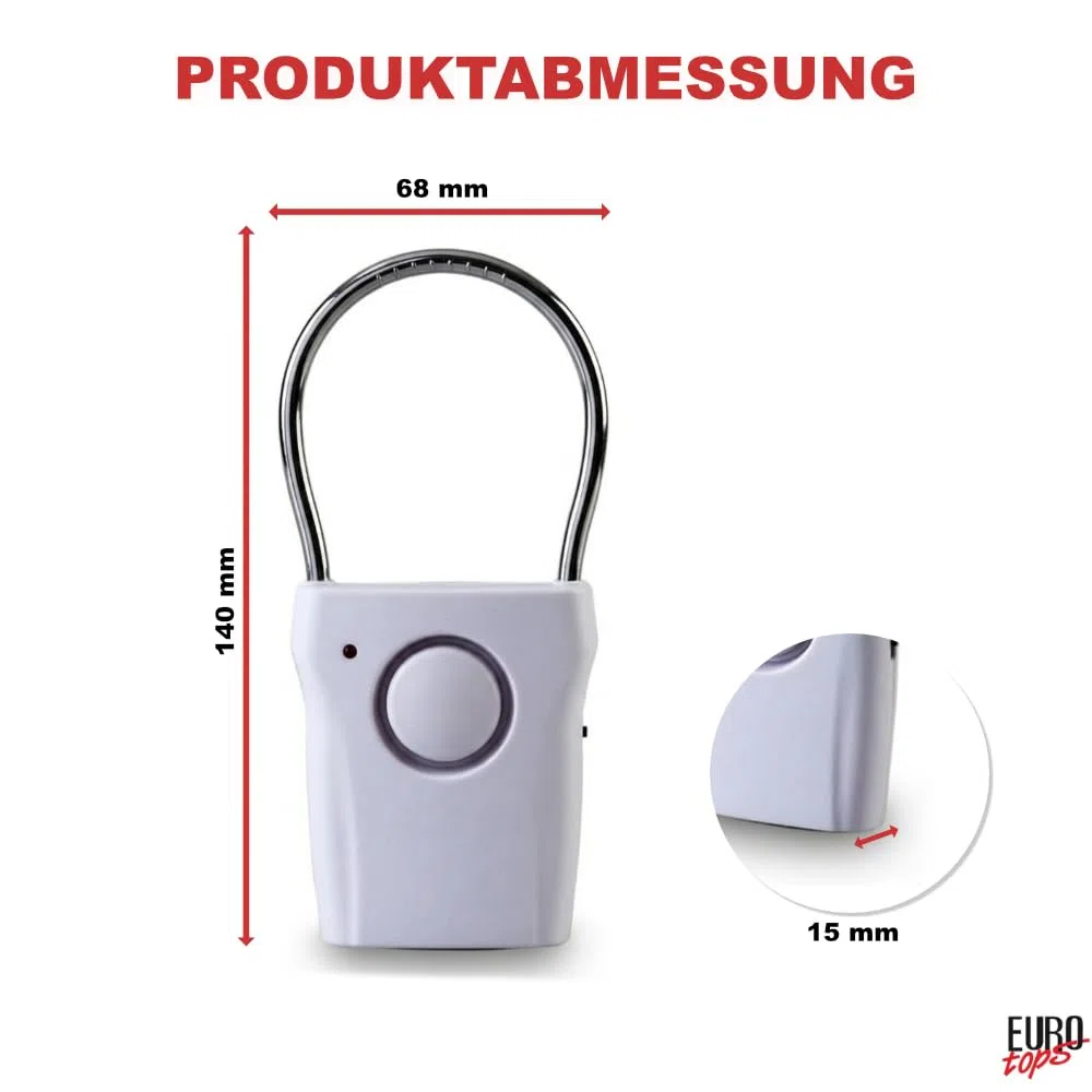 EUROtops Alarm électronique pour poignée de porte – Lot de 2, Alarme de porte et fenêtre avec 110 dB/Carillon, 1500 heures d'autonomie de la batterie, capteur tactile pour la maison/chambre d'hôtel