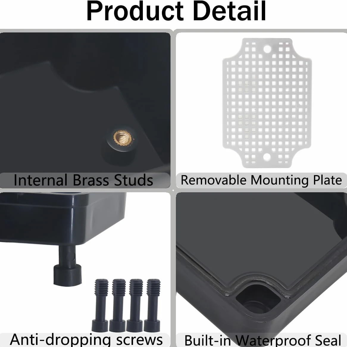 Boîte de jonction étanche IP67 en ABS noir avec plaque de montage pour appareils électroniques extérieurs 110 x 80 x 85 mm