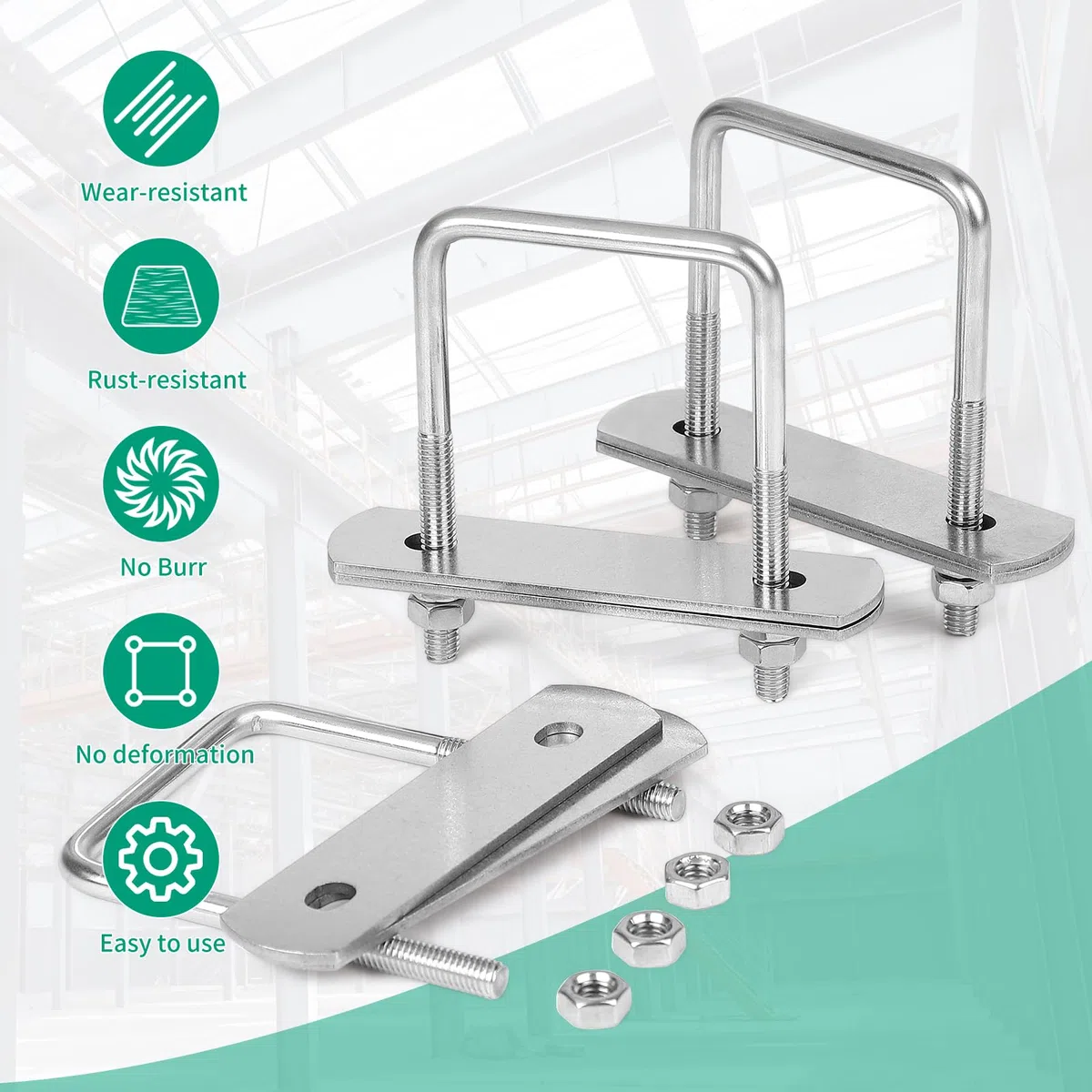 EFUTURETIME 8 x Boulon U m6 Etrier de Fixation 50*80mm, Bride de Fixation en U Inox à Visser avec 32 Écrous et 16 Tôle