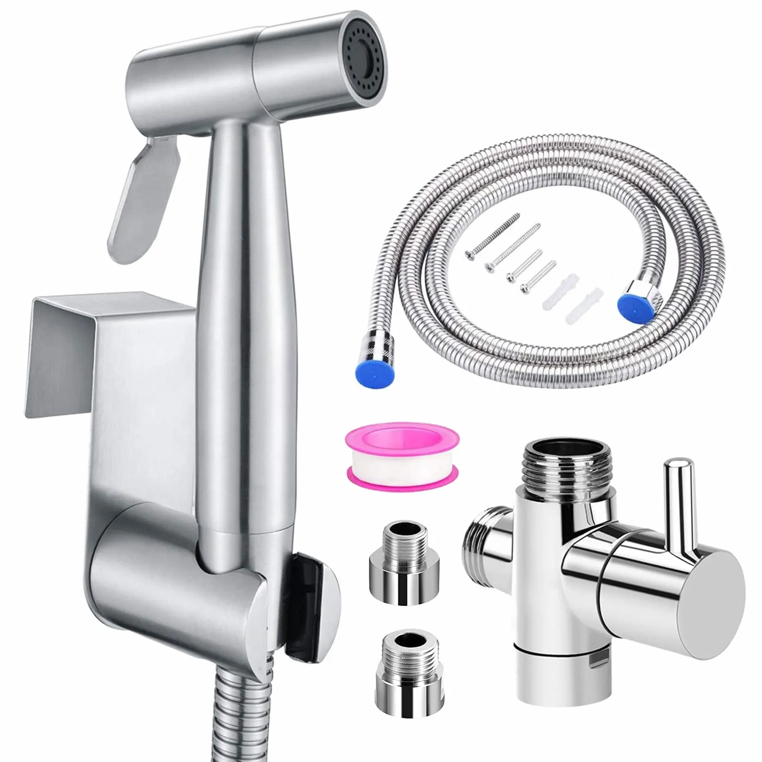 Vaporisateur de Toilette Douchette à Main Bidet en Acier Inoxydable - avec Vanne 3 voies (1/2"-3/8") parfait pour Hygiène personnelle, Soins de nettoyage