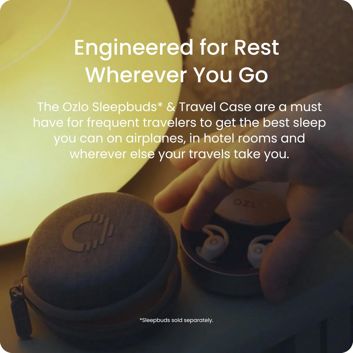 Ozlo Sleepbuds Étui de voyage | Étui rigide pour écouteurs de sommeil | Tissu tissé avec fermeture éclair | Poche en maille pour ranger le câble de charge | Gris