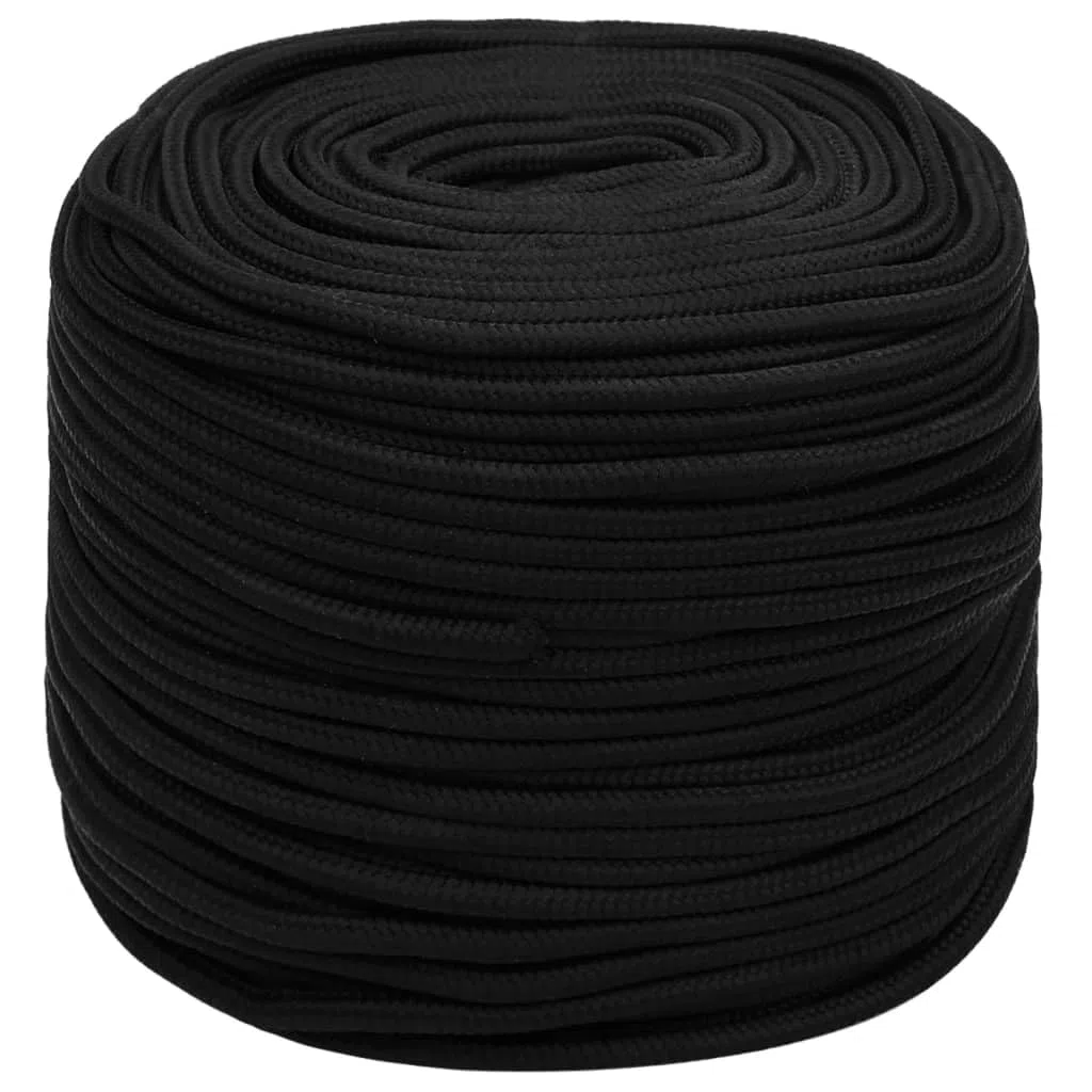 vidaXL Corde de Travail Ligne de Travail Corde Torsadée Corde d'Amarrage Câble de Travail Jardin Atelier Noir 10 mm 50 m Polyester