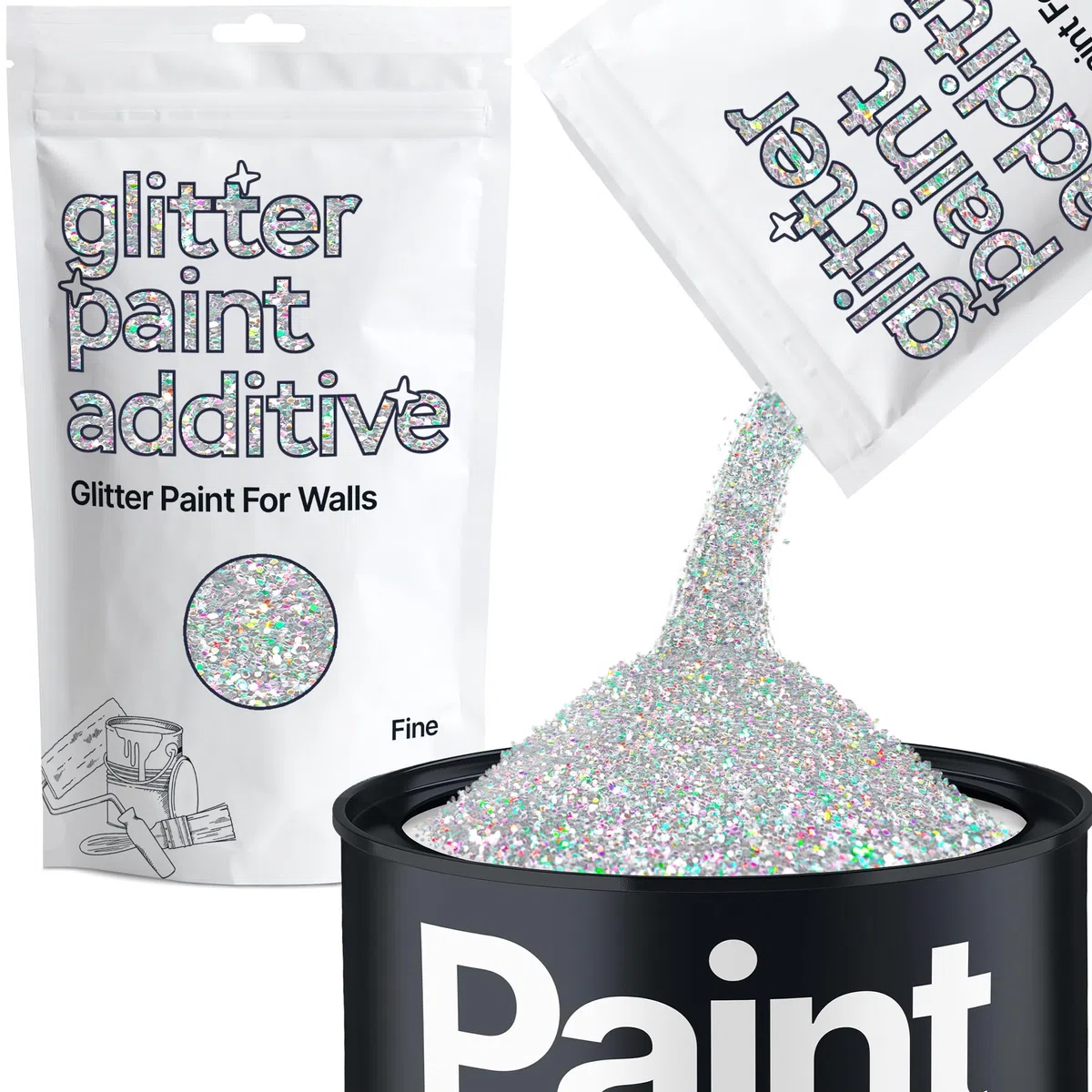 Hemway Additif de peinture à paillettes fines 0,4 mm pour murs et plafonds 100 g, argent