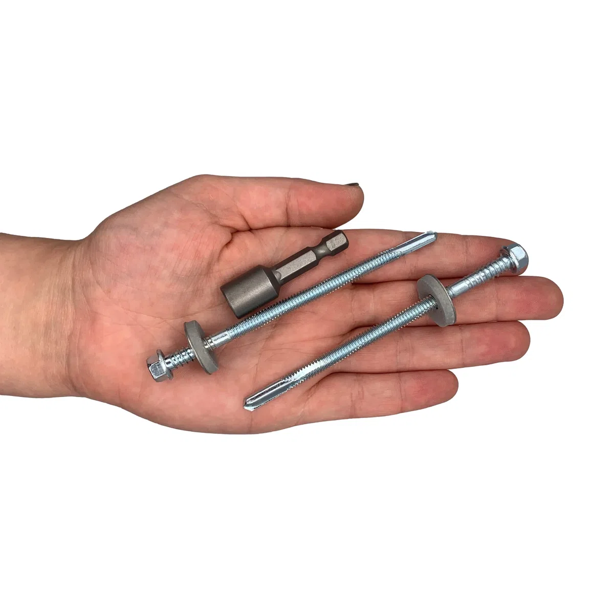 Marcopol Lot de 80 vis auto-foreuses à tête hexagonale en acier zingué 5,5 x 100 mm avec rondelles EPDM pour la fixation de panneaux à sandwich (80, 5,5 x 100 mm) Argenté
